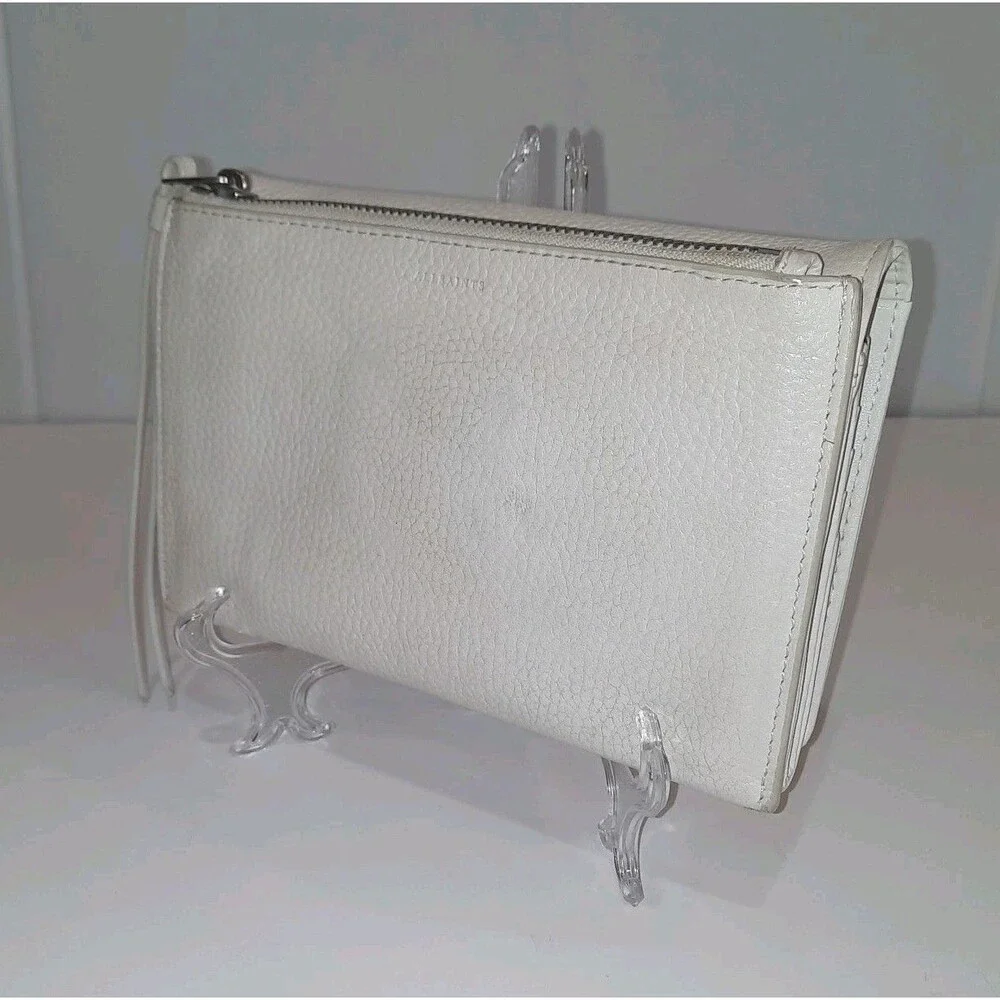 AllSaints Fetch Ecru Ivory Pebbled Leather Wallet Clutch Handbag Bag